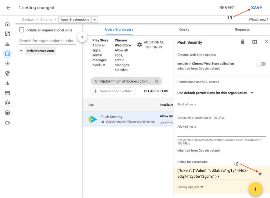 Managed Chrome configure extension settings: KB 10051