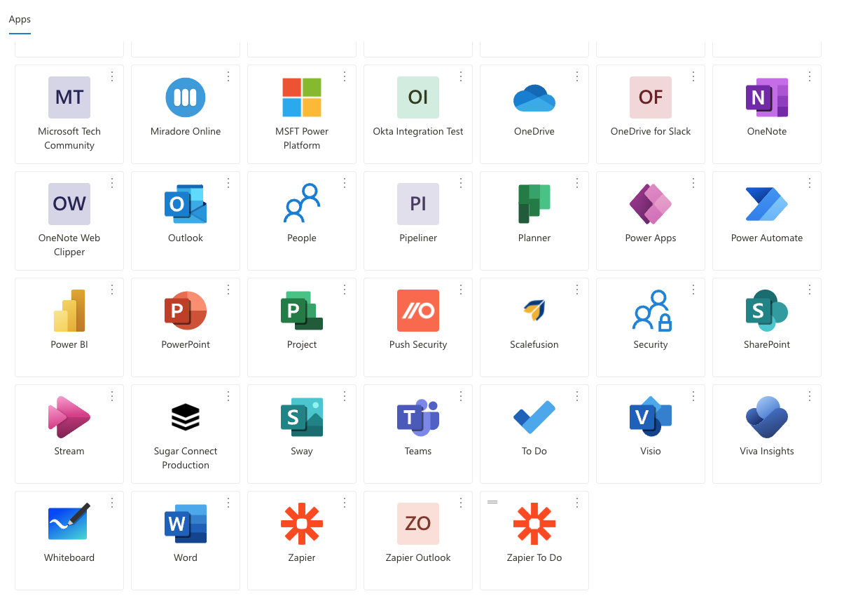 Apps used in Microsoft