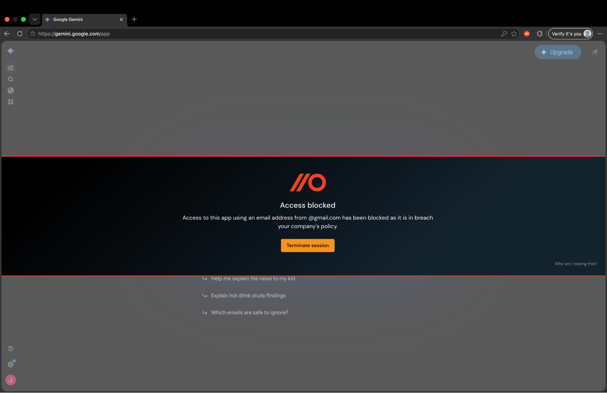 Account condition enforcement banner example - KB 10161