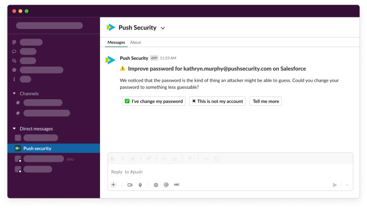 ChatOps topic: Password security - weak password message preview