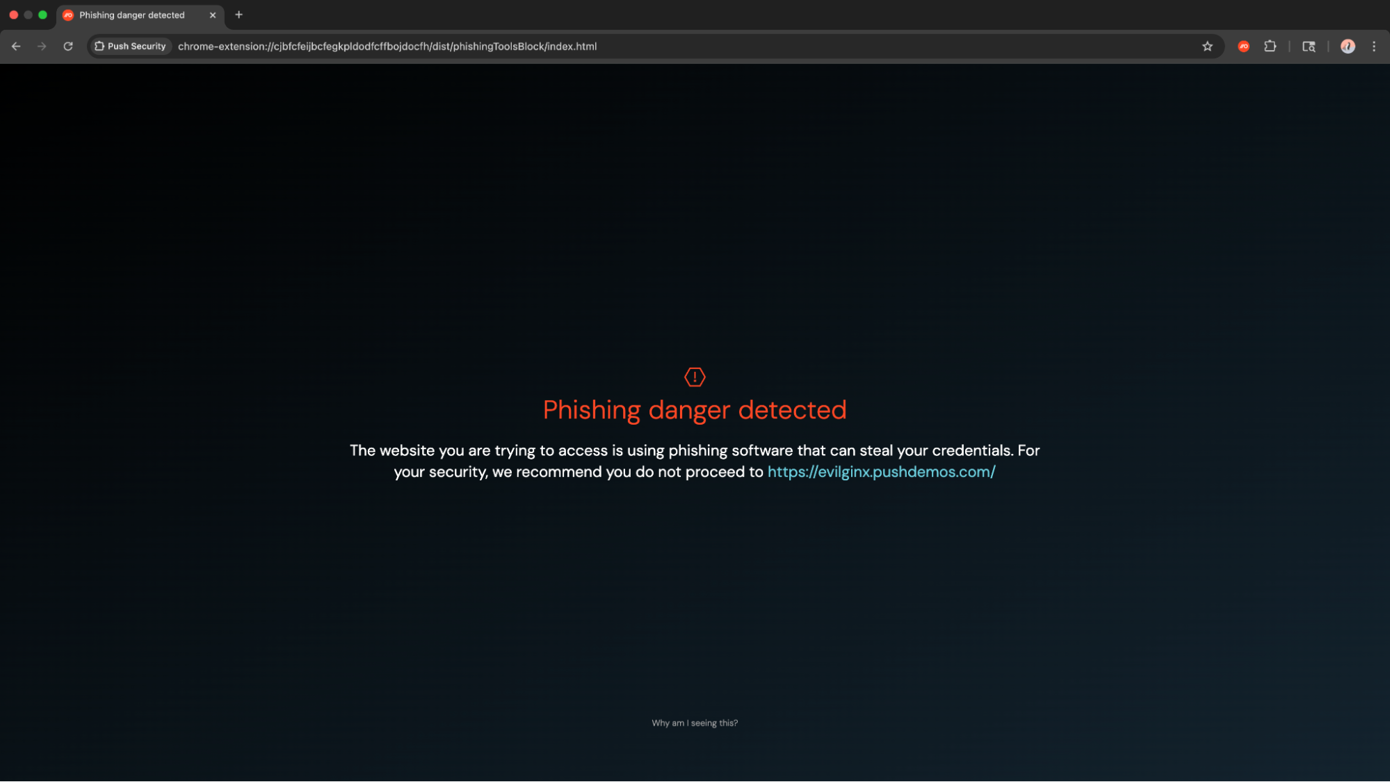 Phishing block screen