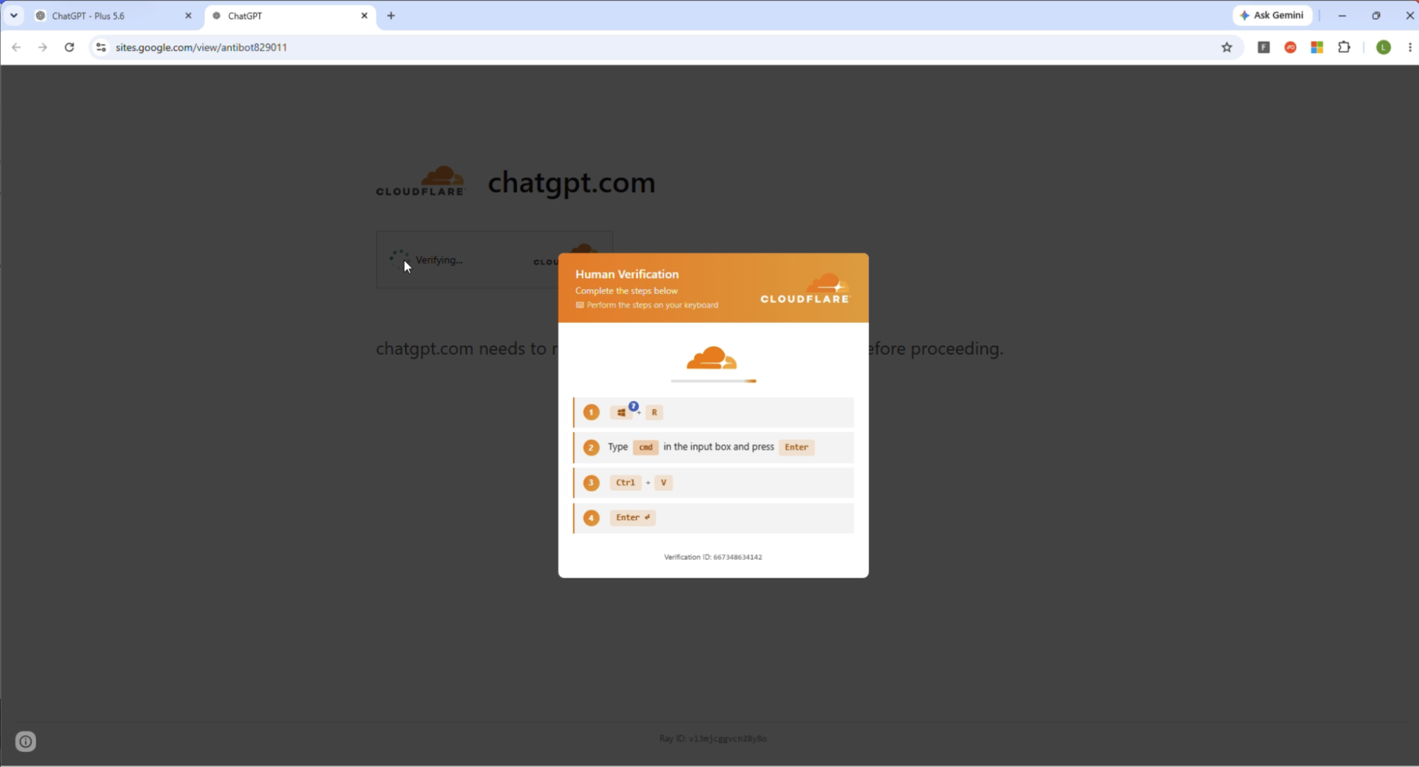 The sites.google[.].com domain loads a ClickFix payload.