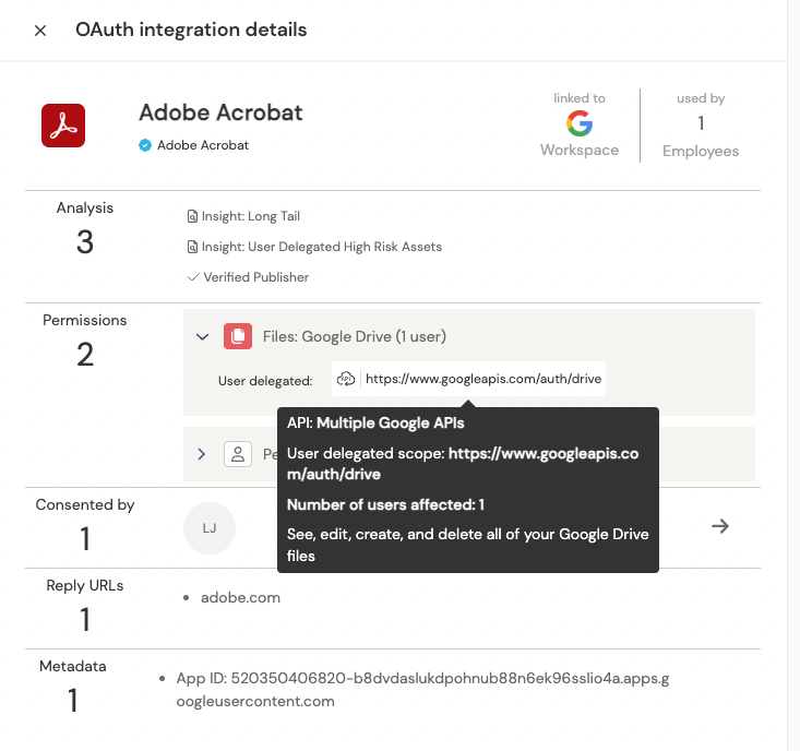 Push's OAuth integration panel Adobe