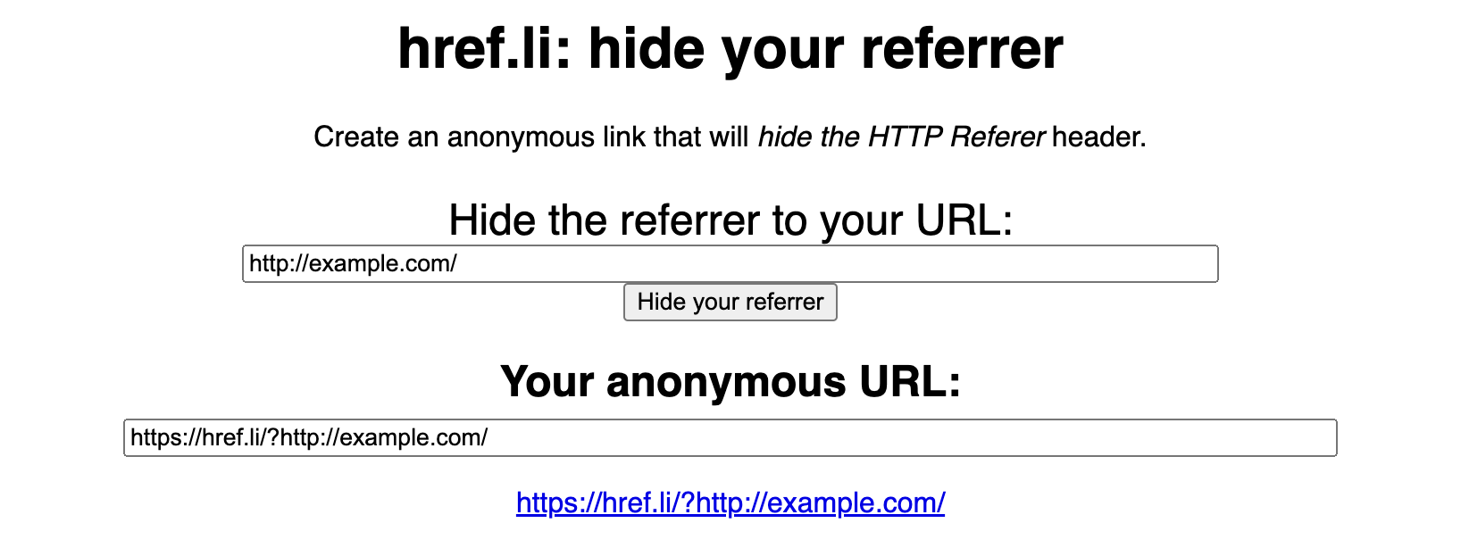 The href.li service that hides referrers