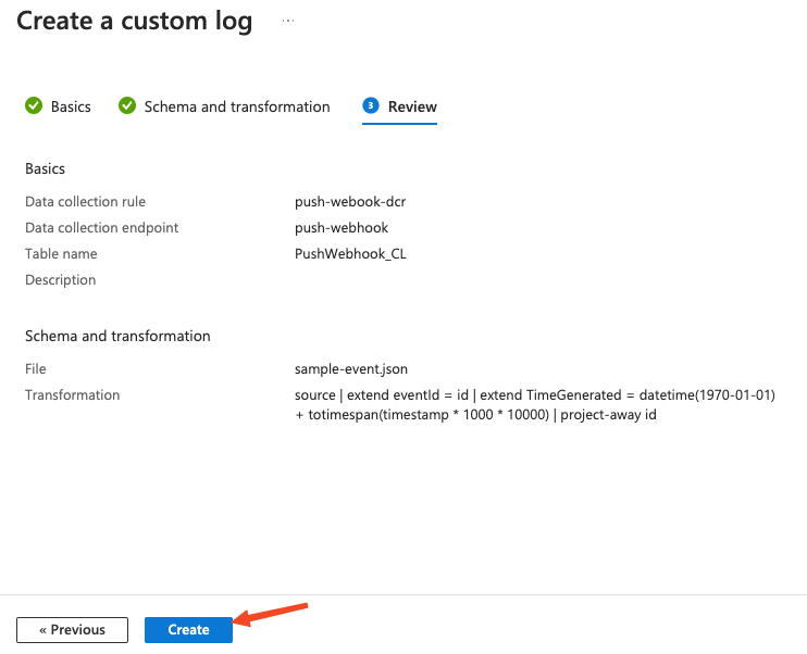 Azure new custom log step 5 - Sentinel SIEM