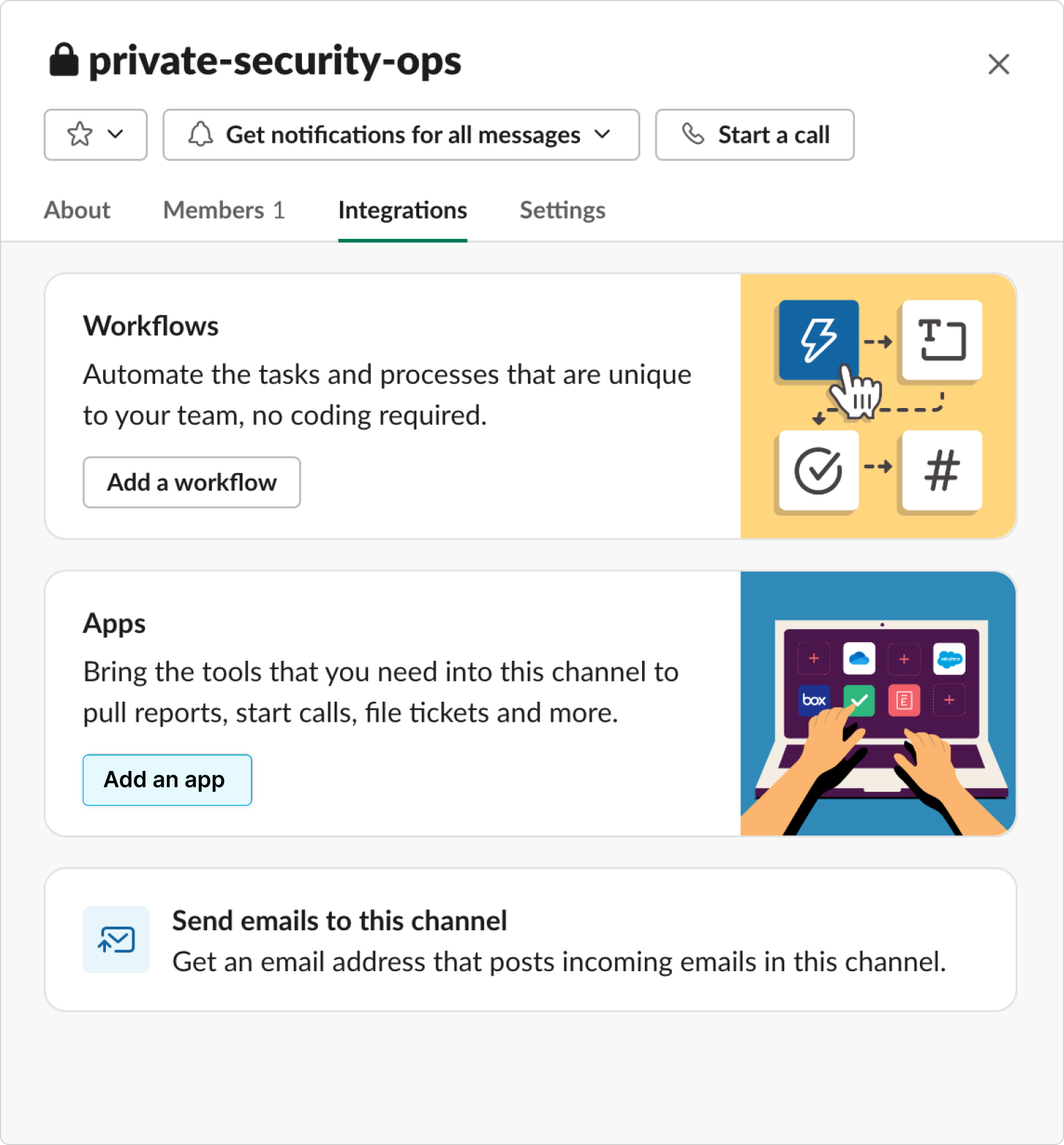 Configure ChatOps messages to private channels on Slack - settings
