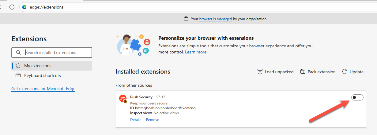Edge extension management toggle - KB10111