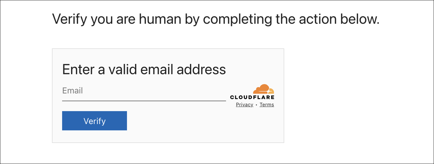 Fake Cloudflare Turnstile page requesting a valid email address.