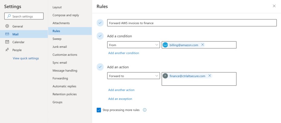 Microsoft Outlook ‘forward email’ rule in Office 365