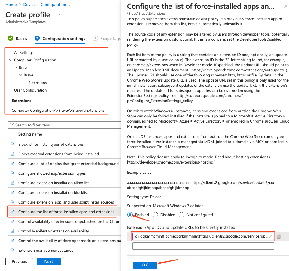 Intune MDM instructions for Brave - config force-installed apps