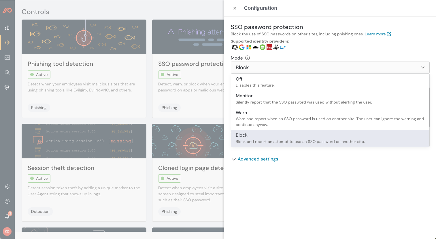 SSO password protection config screen - KB 10109