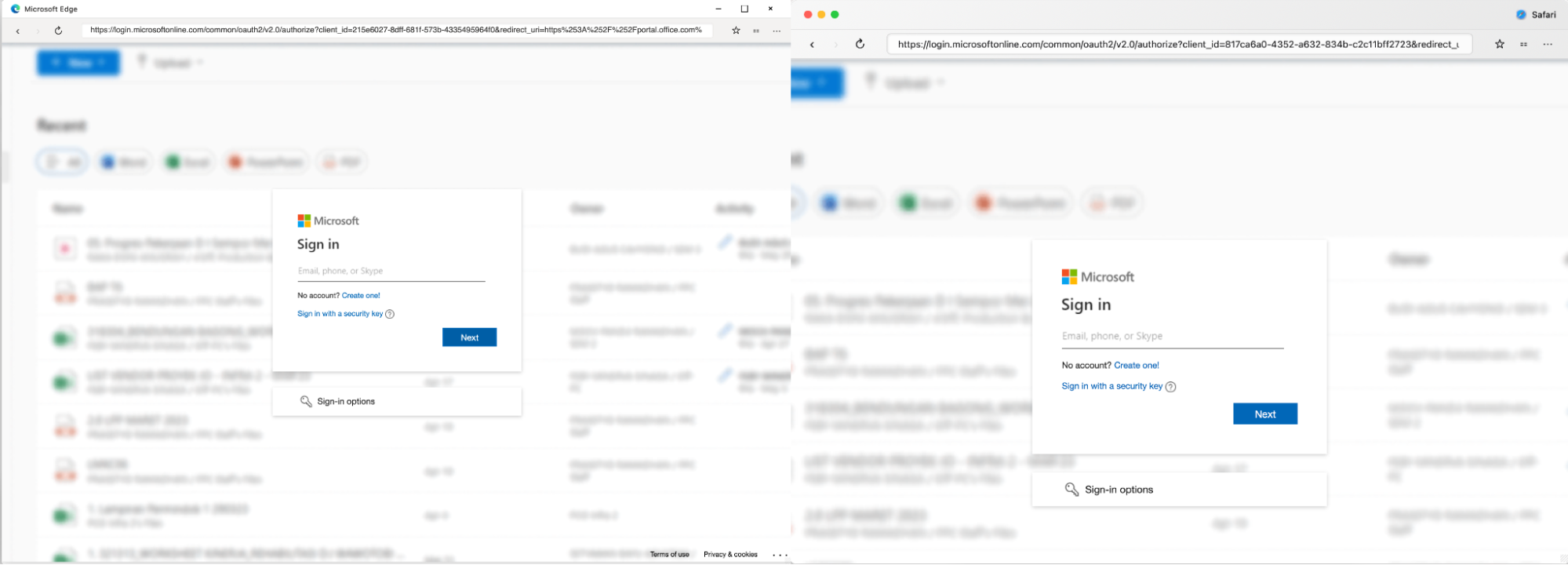 Example of the pop-up window on Windows/Edge and MacOS/Safari