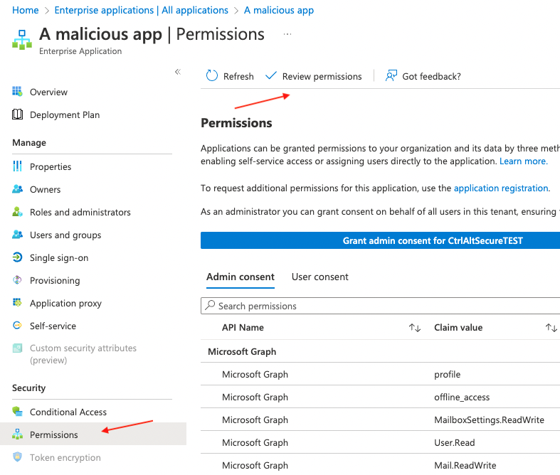 Malicious app permissions