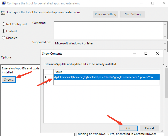Chrome Group Policy remove extension value: KB 10062