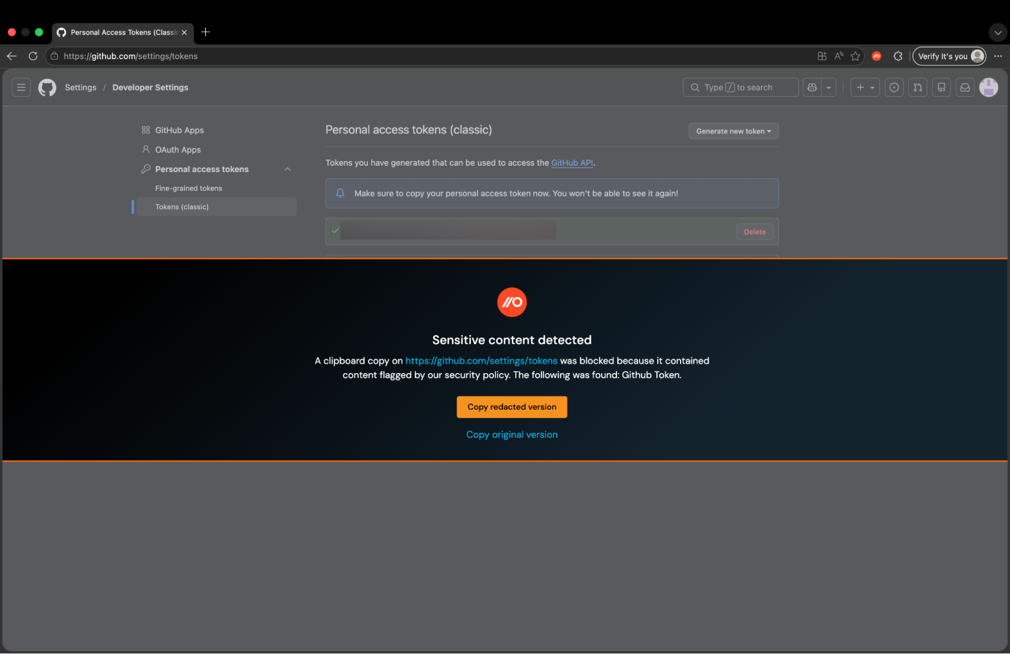 Push blocks clipboard copy events that violate your policy.