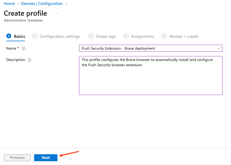 Intune MDM instructions for Brave - add profile name and desc