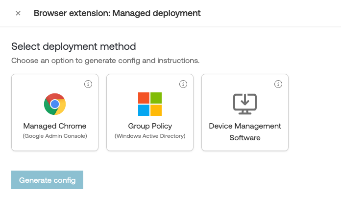 Browser extension - managed deployment options screen - docs - Add employees