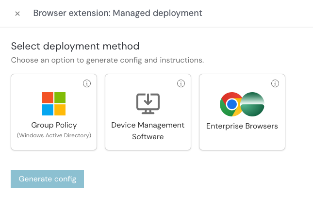 Browser extension - managed deployment options screen - docs - Add employees