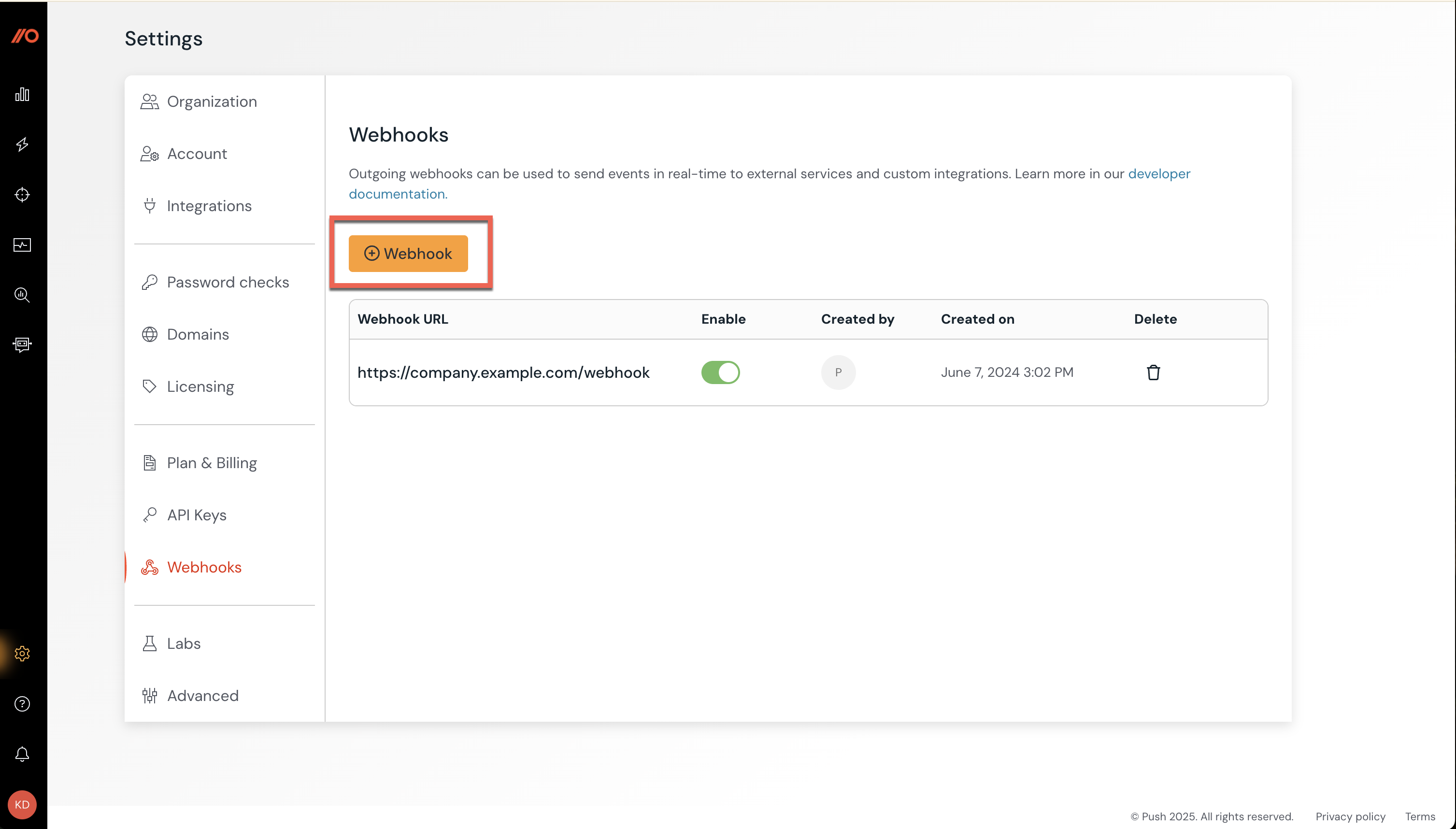 Add webhook - docs - Connect to SIEM or SOAR