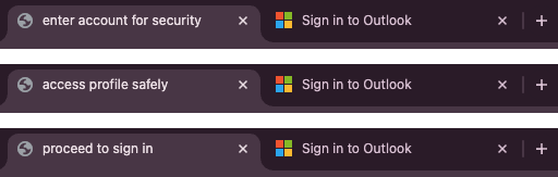 Randomized page titles of a phishing kit compared with legitimate Outlook login