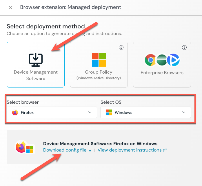 Intune - Firefox - config generation screen in Push - docs