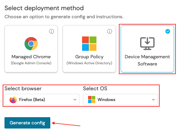 Intune - Firefox - config generation screen in Push - docs