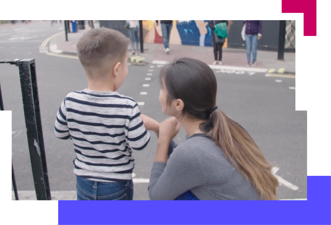 Mother and child across street