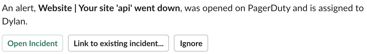 Pagerduty updates - Slack Message