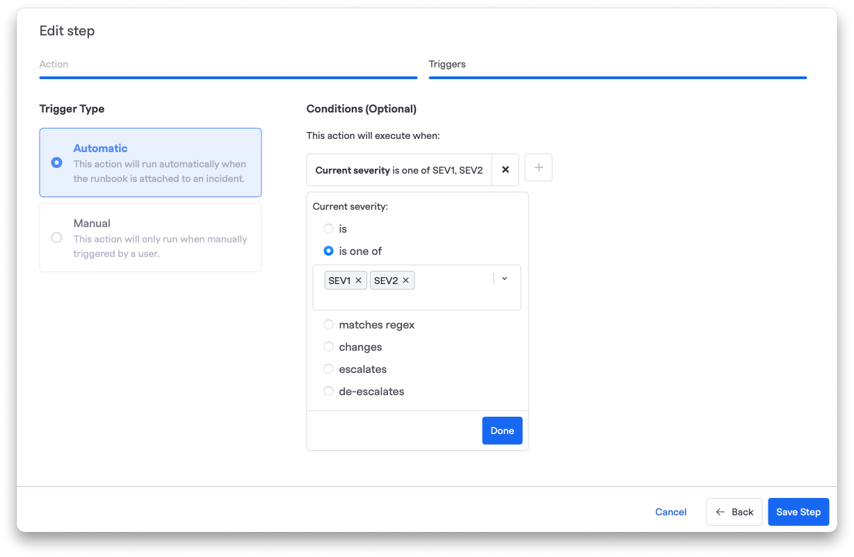 Set up conditionals to create tickets based on criteria like severity or impacted services.