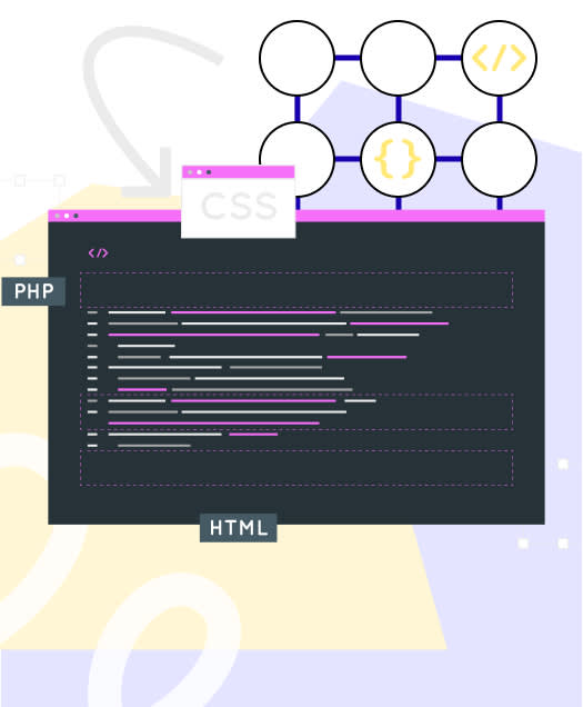 Composable web architecture with modular code and tech icons