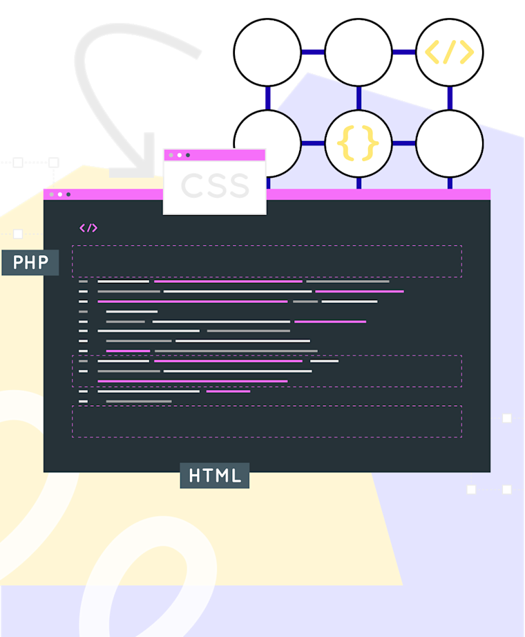 Composable web architecture with modular code and tech icons