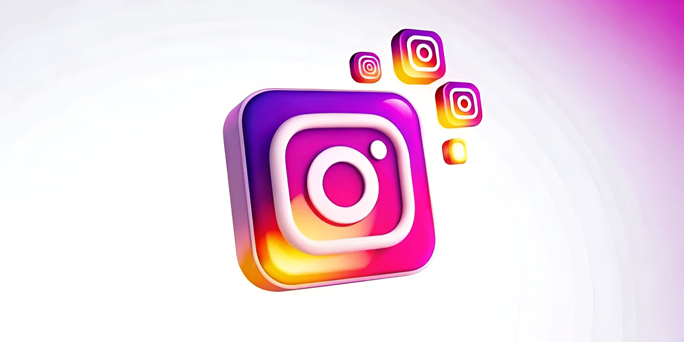 3D Instagram logo icons in gradient pink, purple, and orange colors representing social media algorithm concept for 2024
