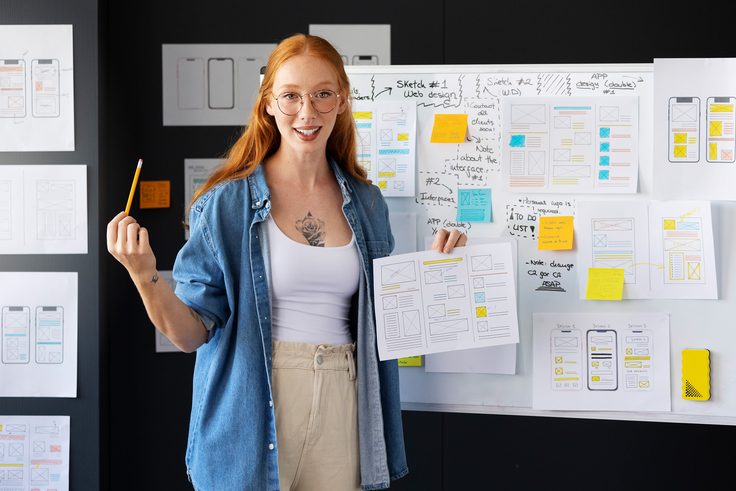 female-web-designer-with-papers-notes-office2