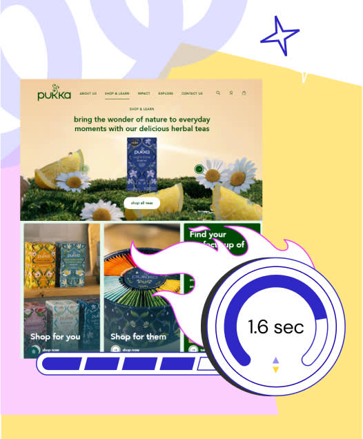 Website loading screen with speedometer showing 1.6 seconds, emphasizing fast site performance and optimized user experience