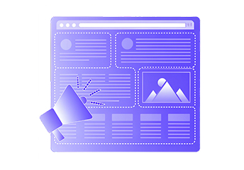 Wireframe-style web page layout with content blocks and a megaphone icon, depicting impactful landing pages designed for conversion