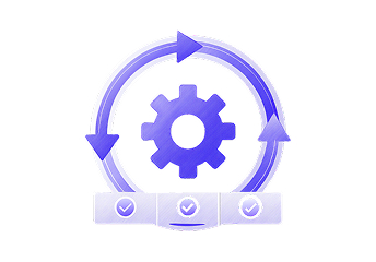 Cogwheel with circular arrows and checkmarks, indicating smooth updates and continuous enhancement.