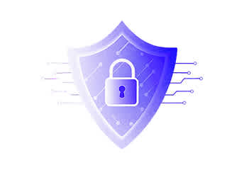 Shield icon with a padlock and circuit lines, representing secure data protection in SaaS.