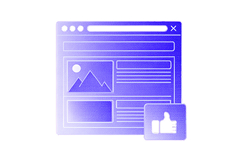 Web layout with thumbs-up icon symbolizing user feedback testing