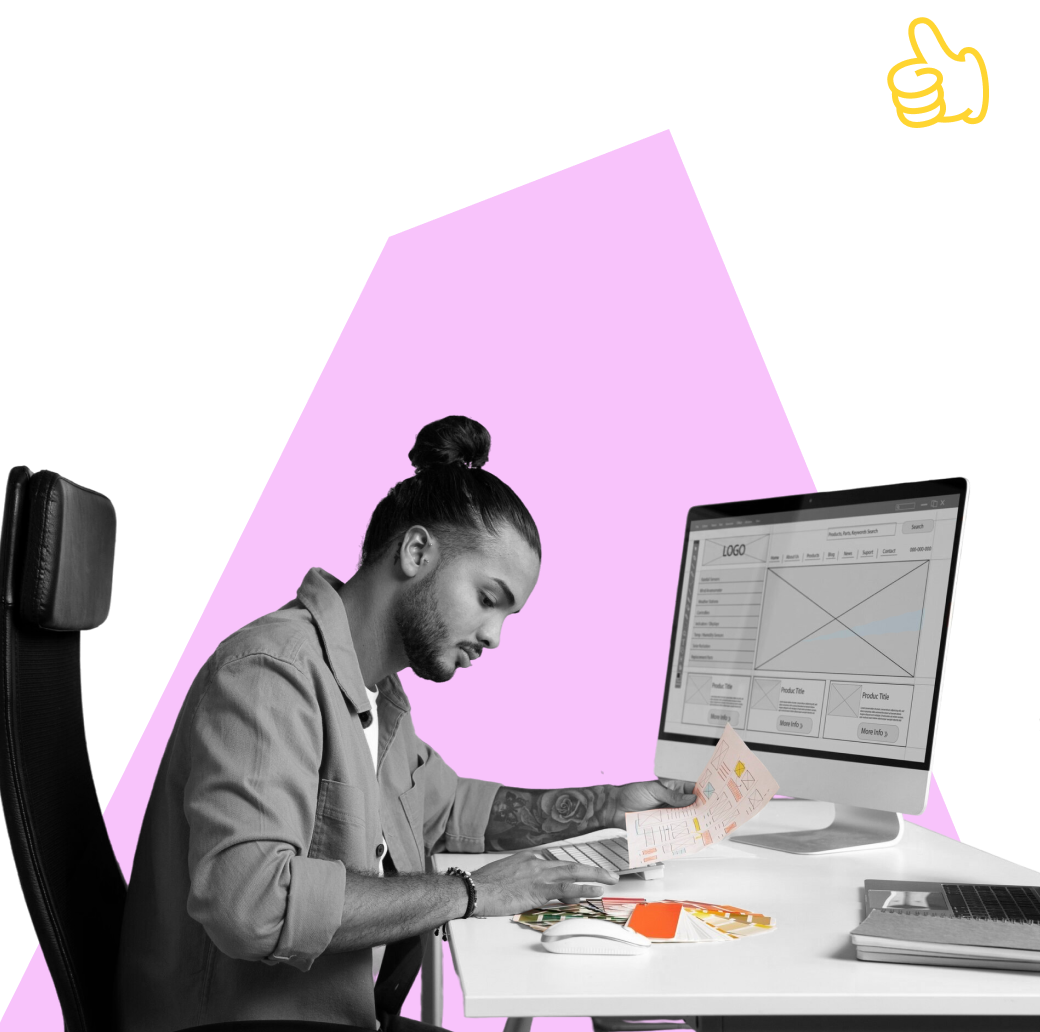 Designer working on social media and SEO interface on desktop for digital engagement