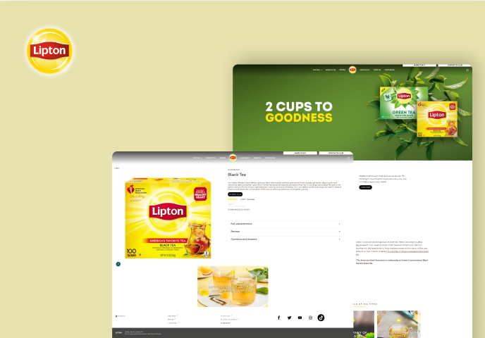 Digital mockups of Lipton Tea websites on modern screens, illustrating successful website migration for multiple tea brands under Lipton.