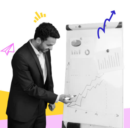 a growth chart on a flipboard, symbolizing innovation and collaborative progress