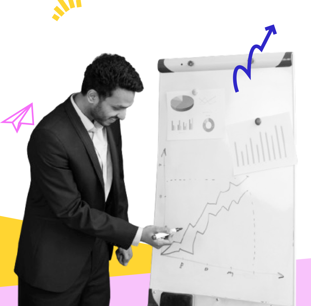 a growth chart on a flipboard, symbolizing innovation and collaborative progress