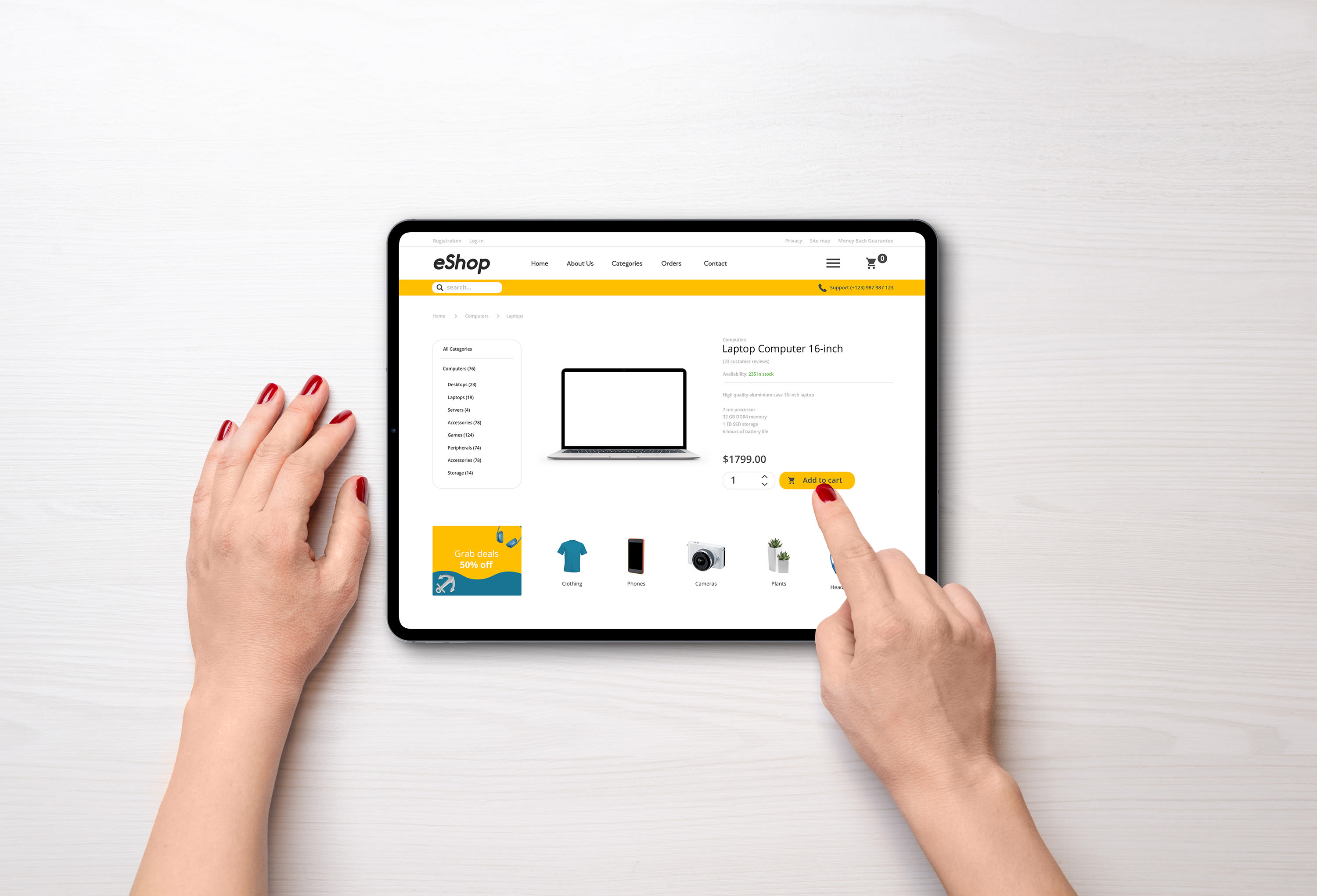 shopping-online-with-tablet-modern-online-shop-with-grab-deals-banner-desk-top-view-falt-lay2