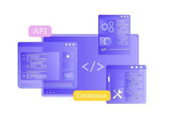 データベースアイコンの表示されたターミナルでサーバーサイドロジックをコーディングする開発者