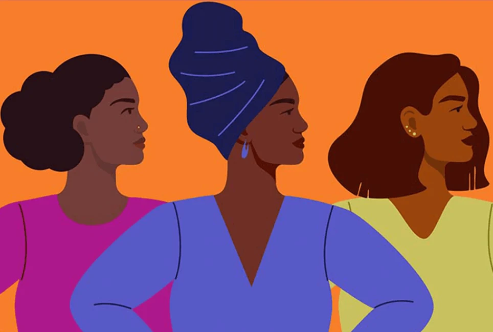 Illustration of three Black women showing side profile