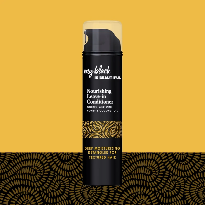 Golden Milk Nourishing Leave-in Conditioner bottle with pattern in the background