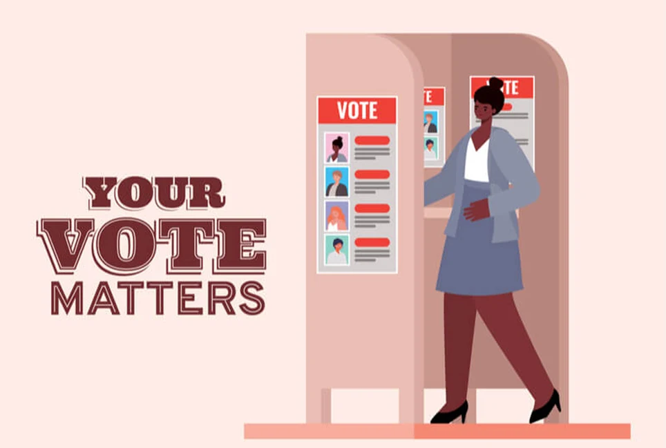 Graphic illustration of showing black woman who goes to voting