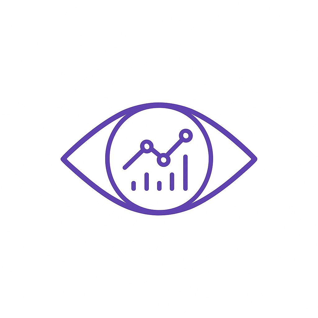 White background, purple eye icon with small data