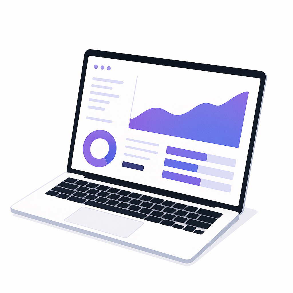 White background, four purple circles connected by