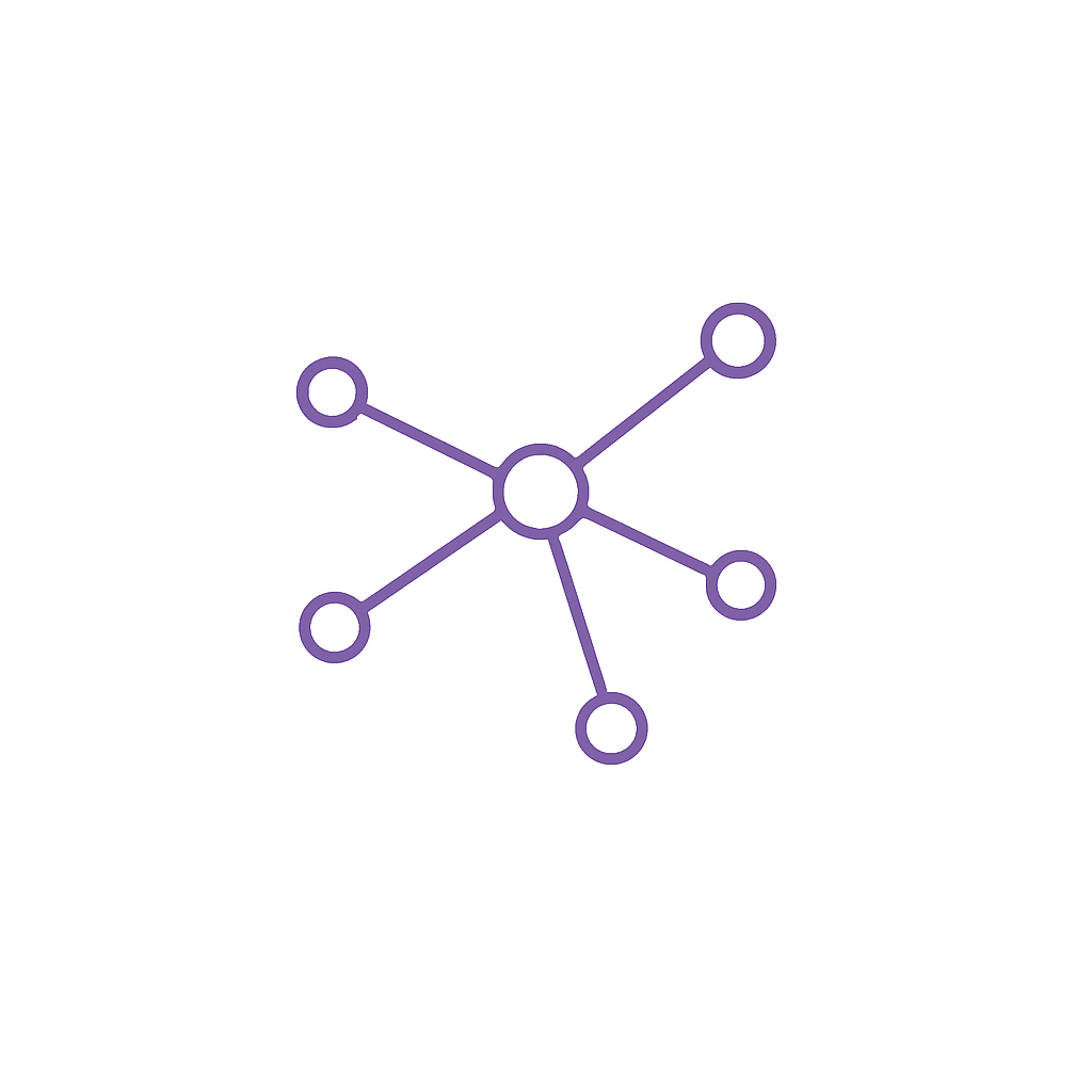 White background, simple purple line art of connec